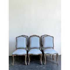 Chaises de salle à manger vintage en bois sculpté avec revêtement bleu - Lot de 6
