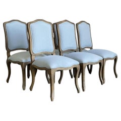 Chaises de salle à manger vintage en bois sculpté avec revêtement bleu - Lot de 6