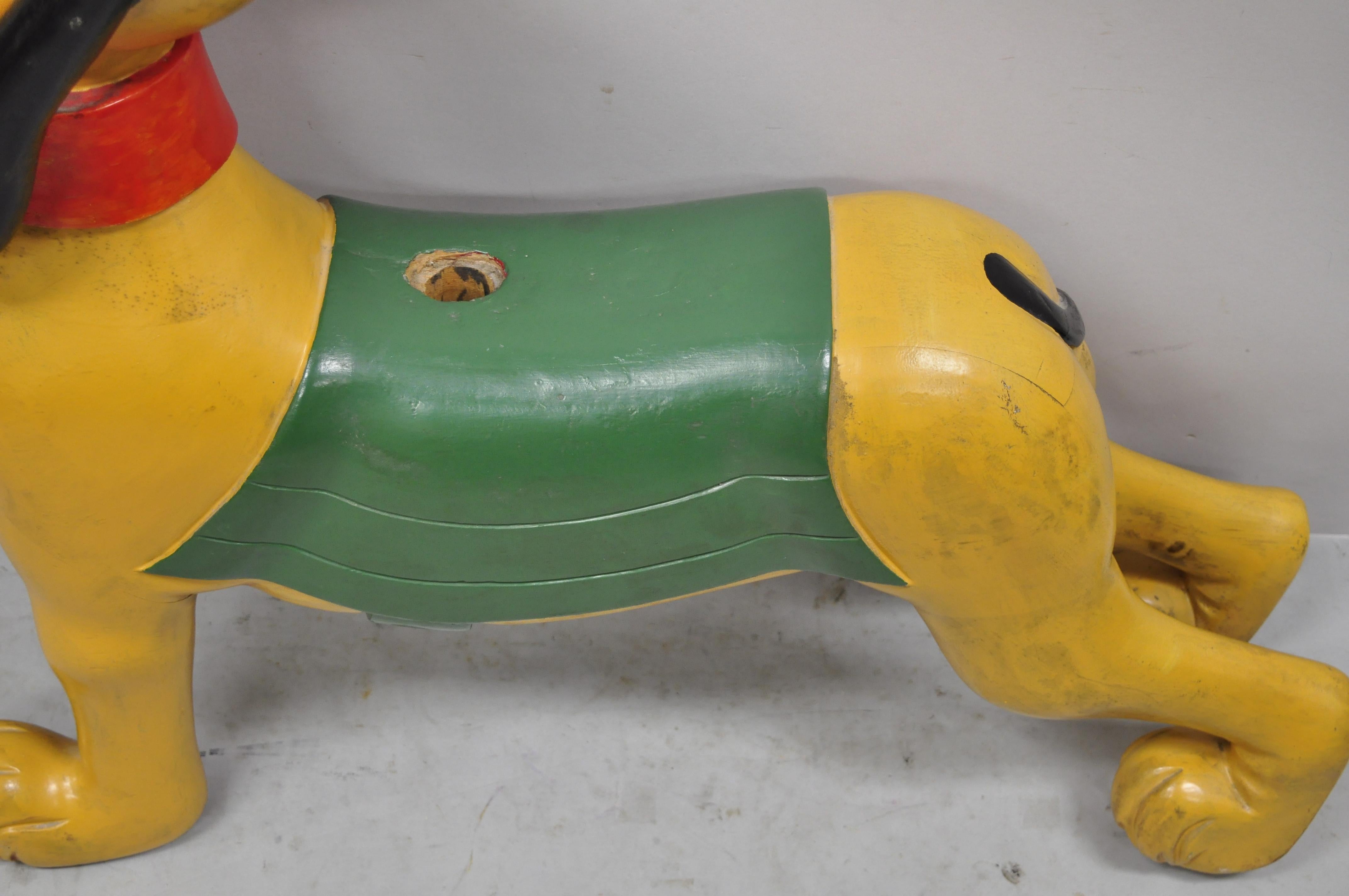 Vintage Carved Wood Disney World Pluto Dog Carousel Horse Ride Large Figure In Good Condition In Philadelphia, PA