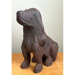 Vintage Carved Wood Dog Sculpture