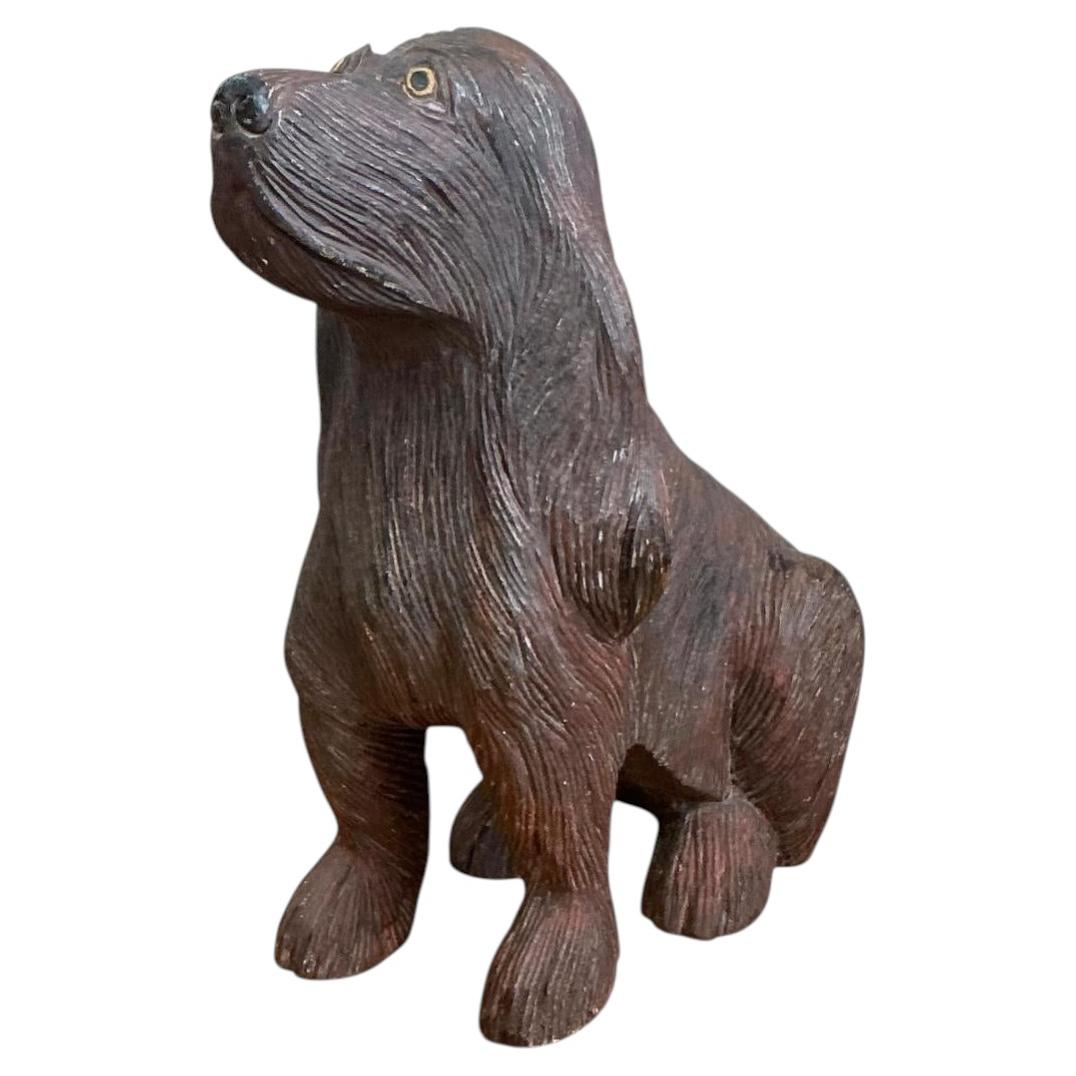 Vintage Carved Wood Dog Sculpture