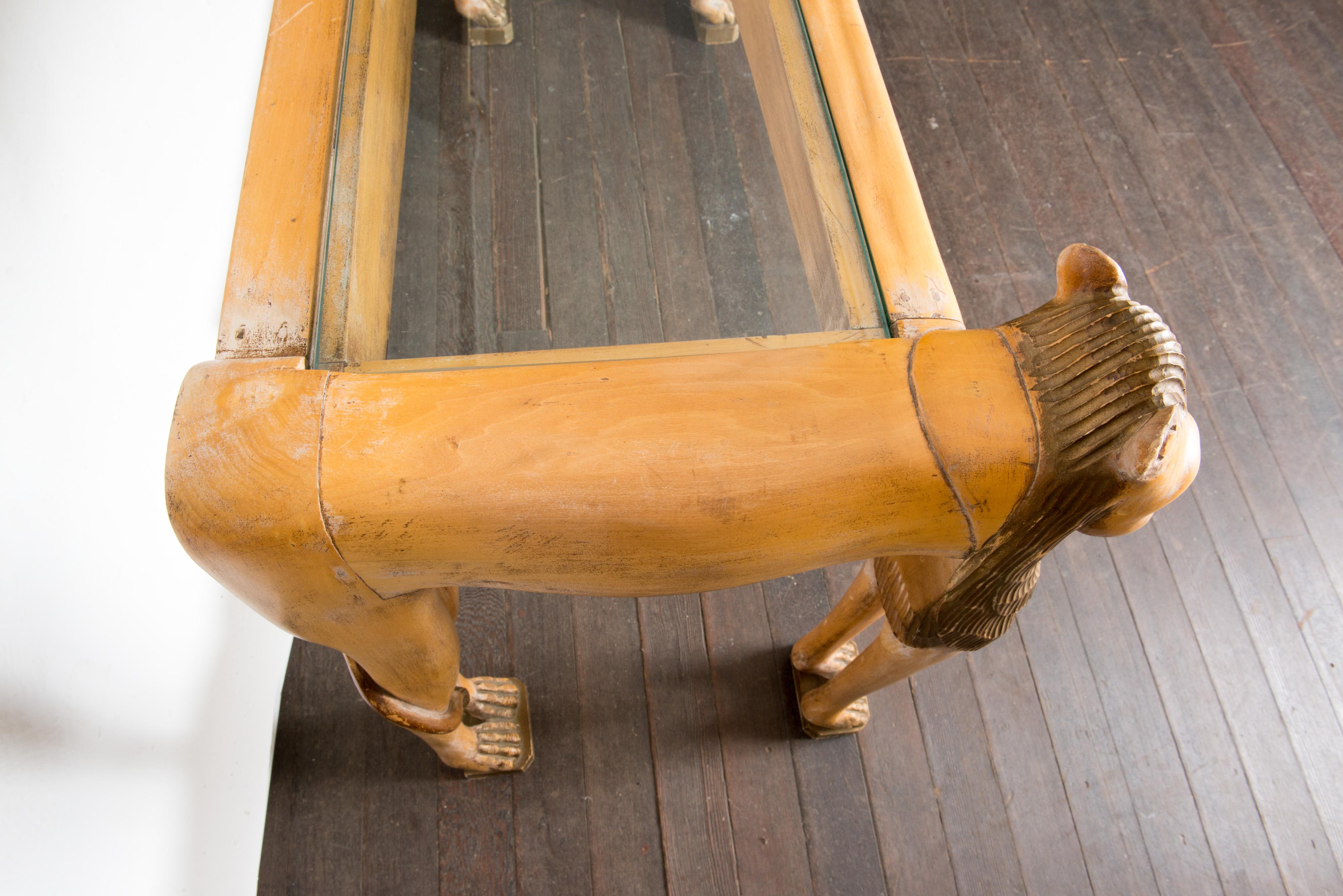 Konsolentisch mit Löwen aus geschnitztem Holz im ägyptischen Revival-Stil im Angebot 5