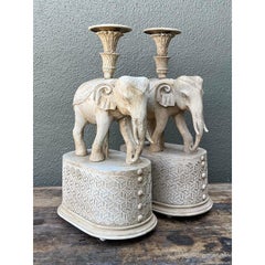 Candeleros vintage de madera tallada en forma de elefante - Pareja