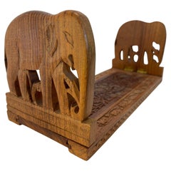 Vintage Carved Wood Expandable Elephant Bookends