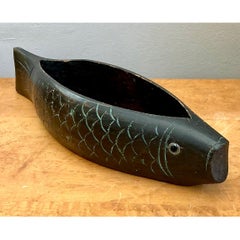 Vintage Carved Wood Fish Bowl