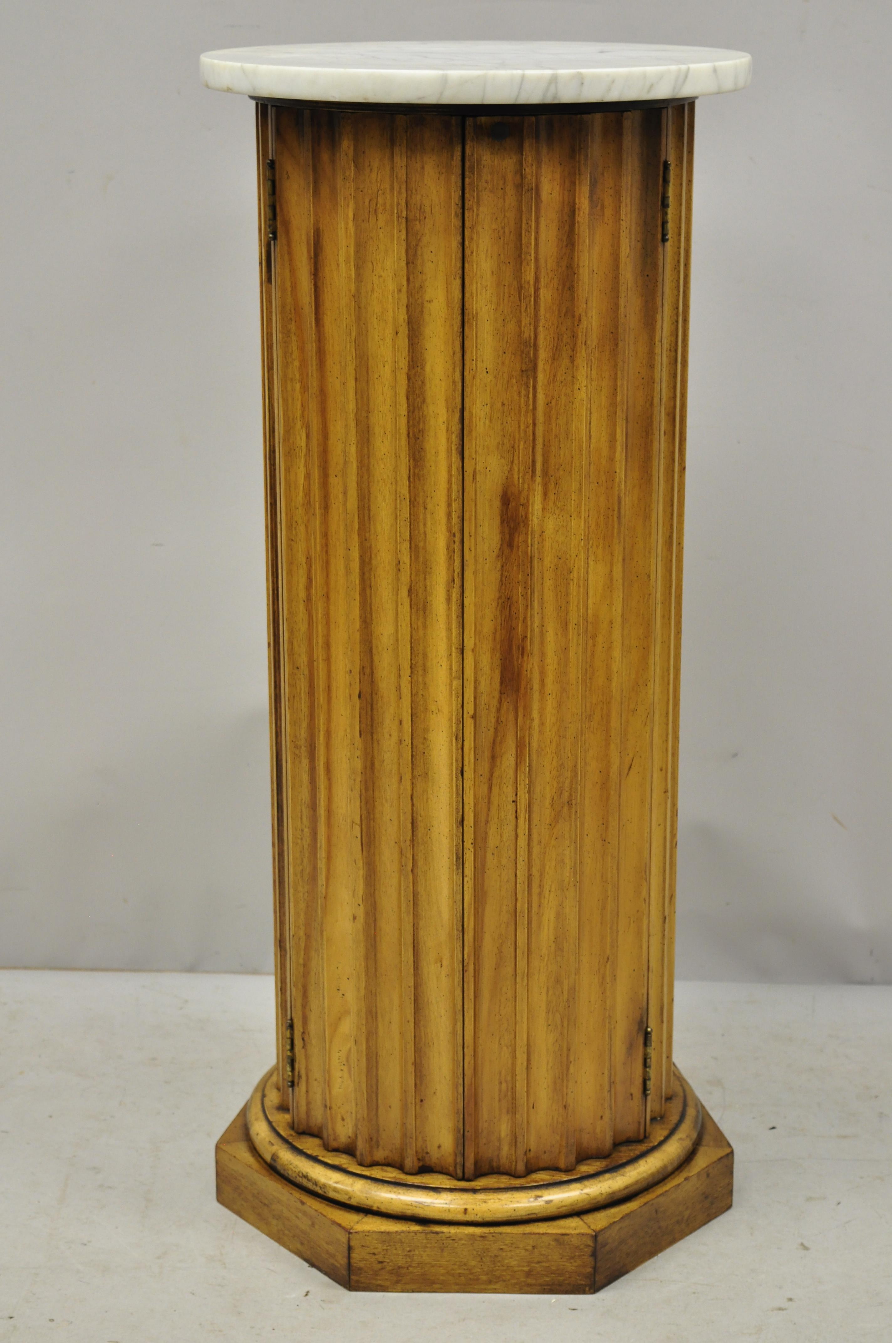 round wooden pedestal stand