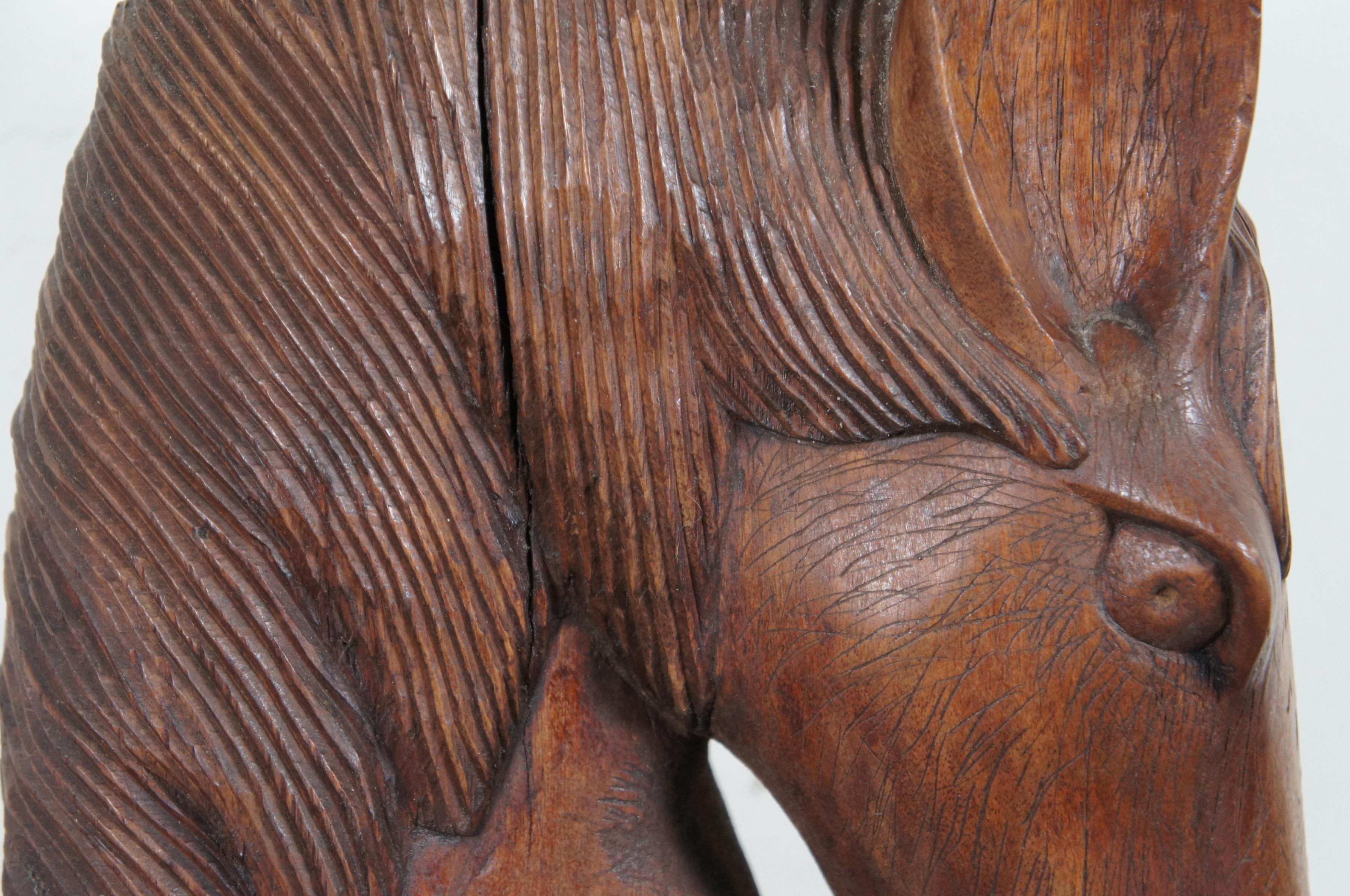 Vintage Carved Wood Folk Art Horse Head Bust Art Sculpture Equestrian Artisan 5