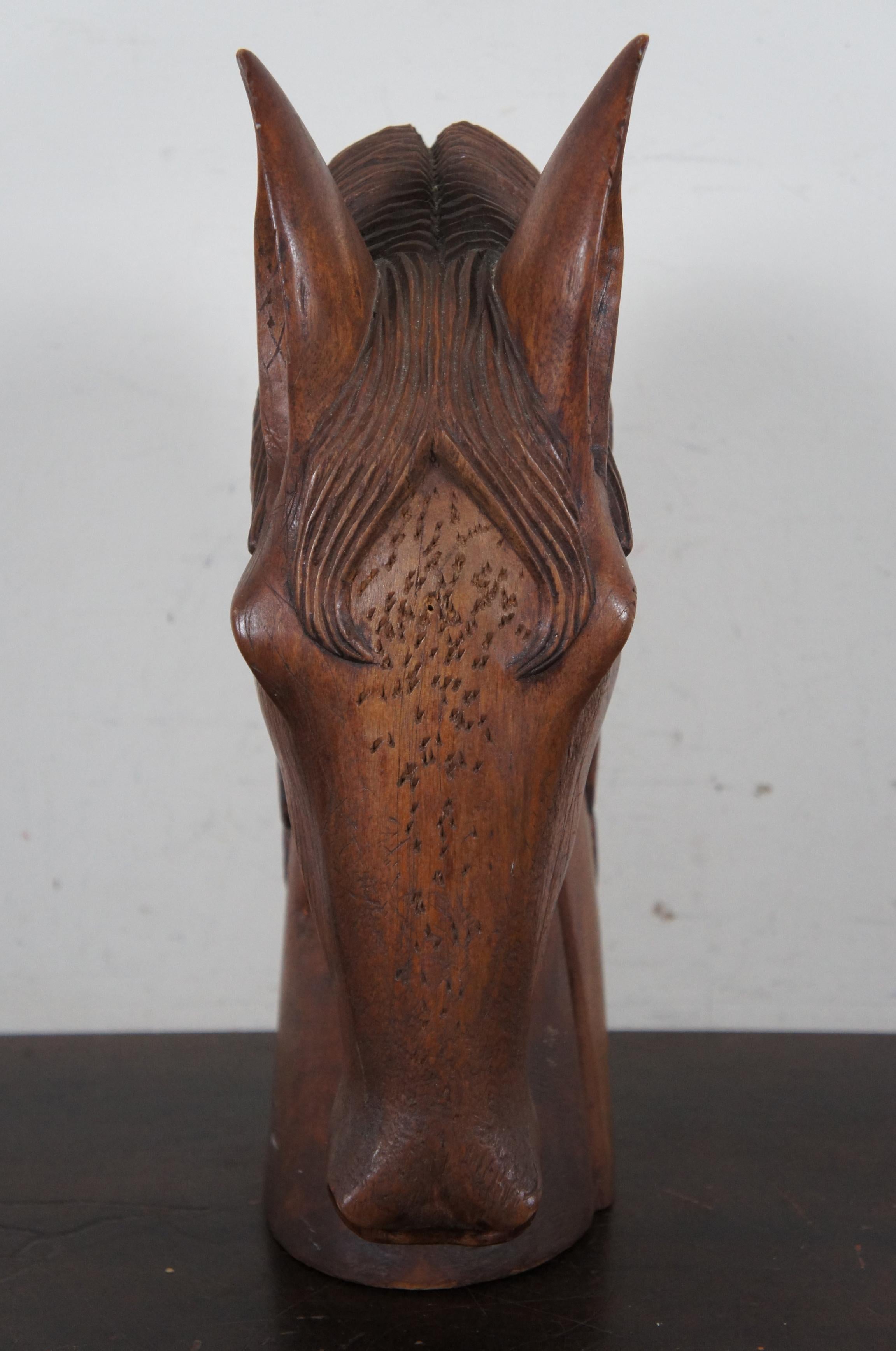 Vintage Carved Wood Folk Art Horse Head Bust Art Sculpture Equestrian Artisan 1