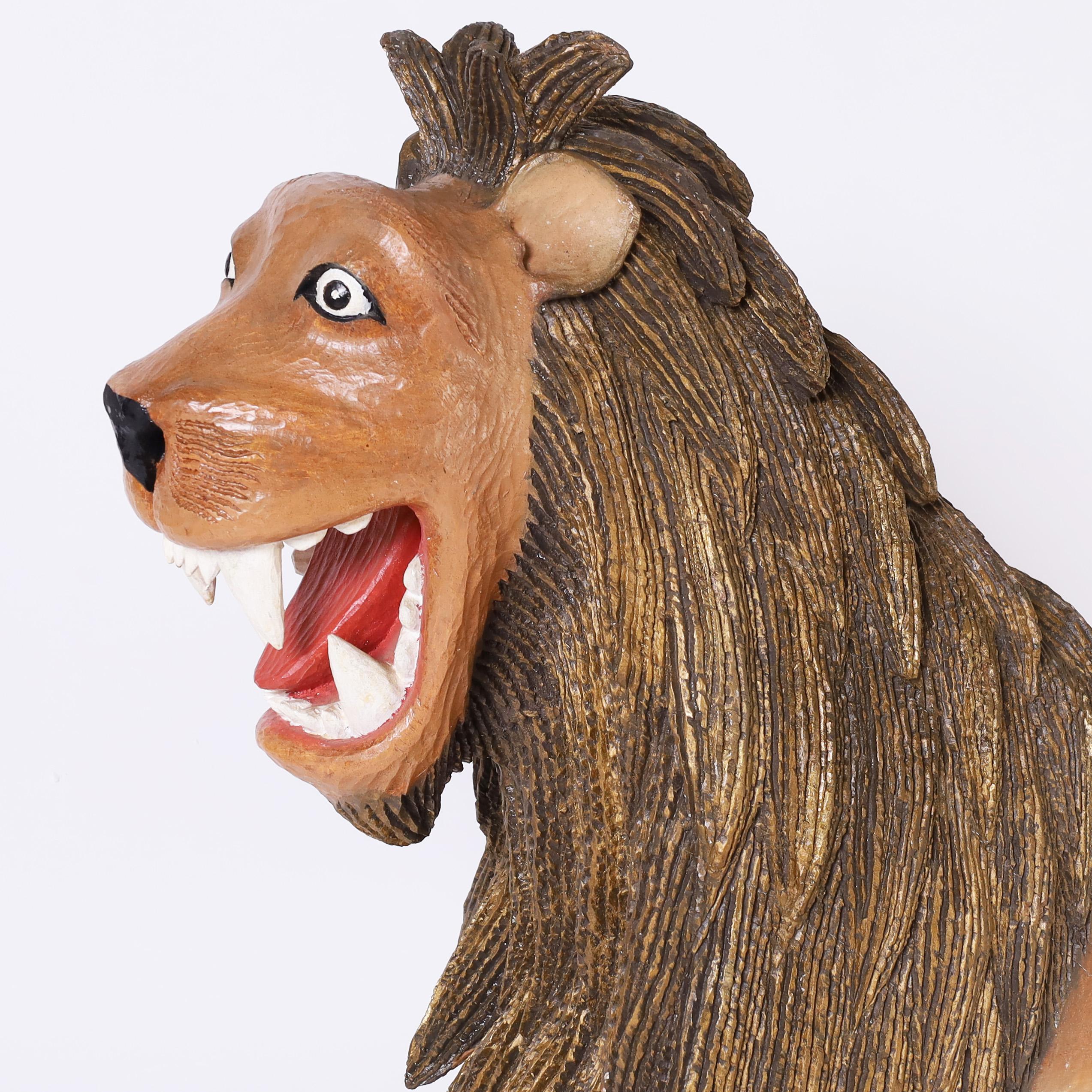 Vintage Carved Wood Folk Art Lion In Good Condition For Sale In Palm Beach, FL