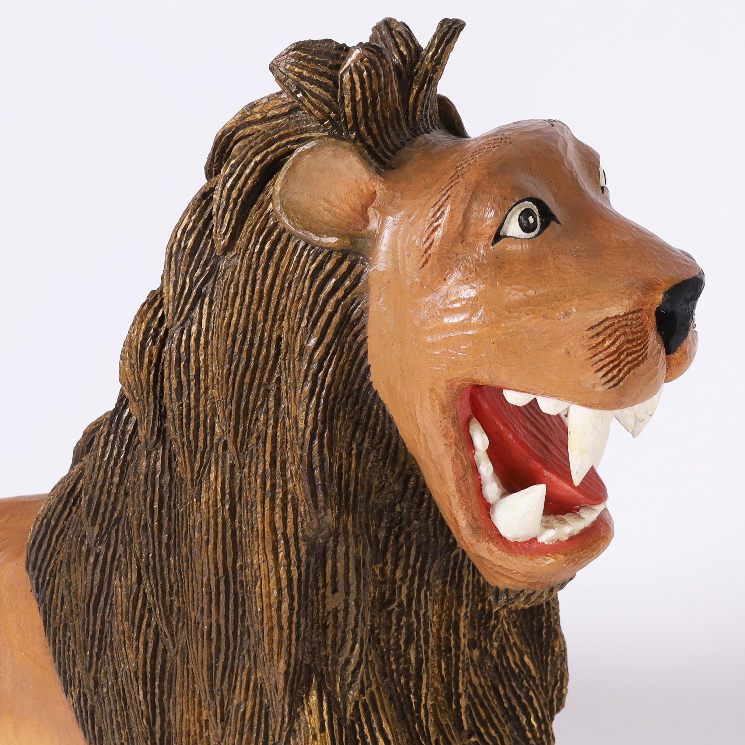 20th Century Vintage Carved Wood Folk Art Lion For Sale