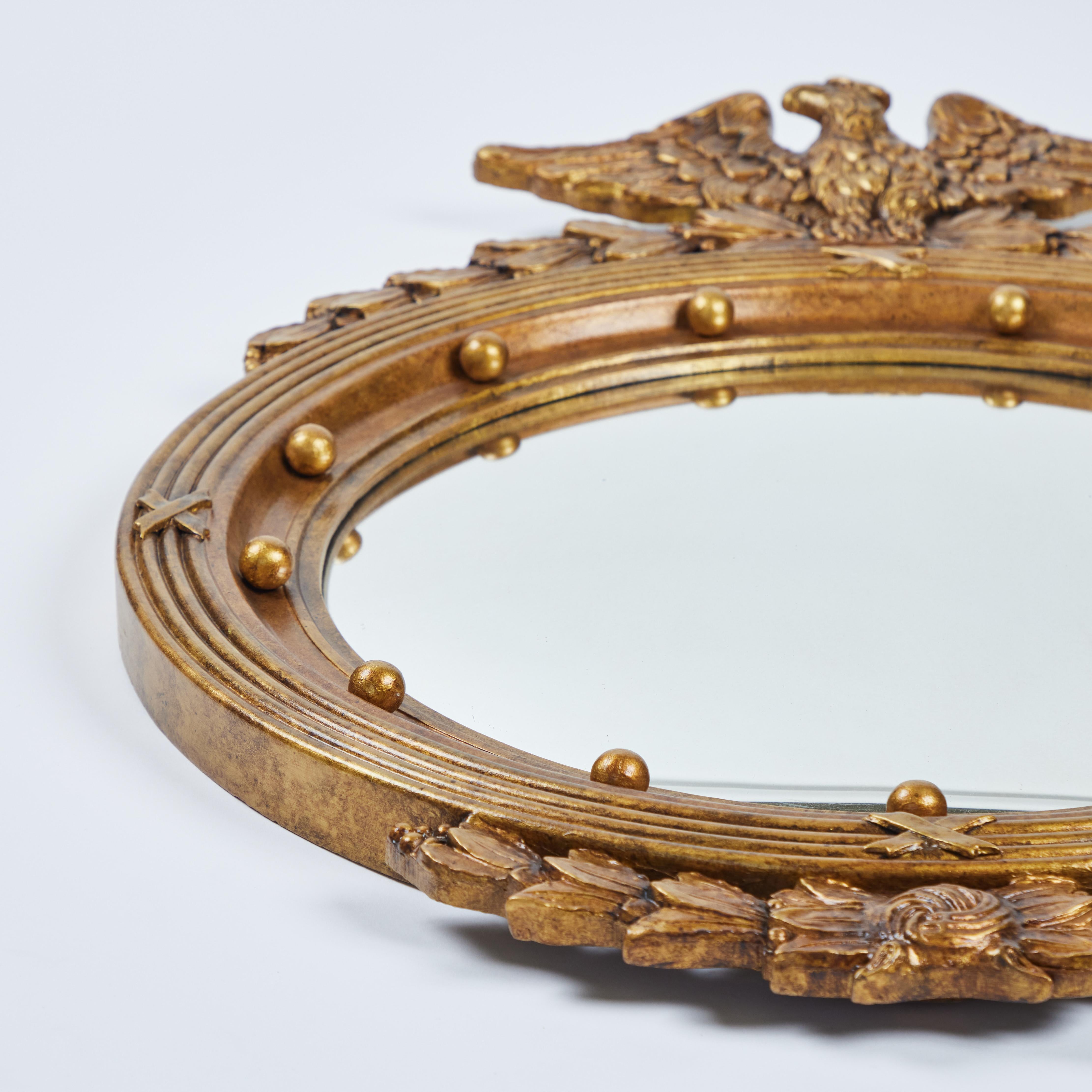 Vintage Carved Wood Found Federal Convex Mirror In Good Condition In Pasadena, CA