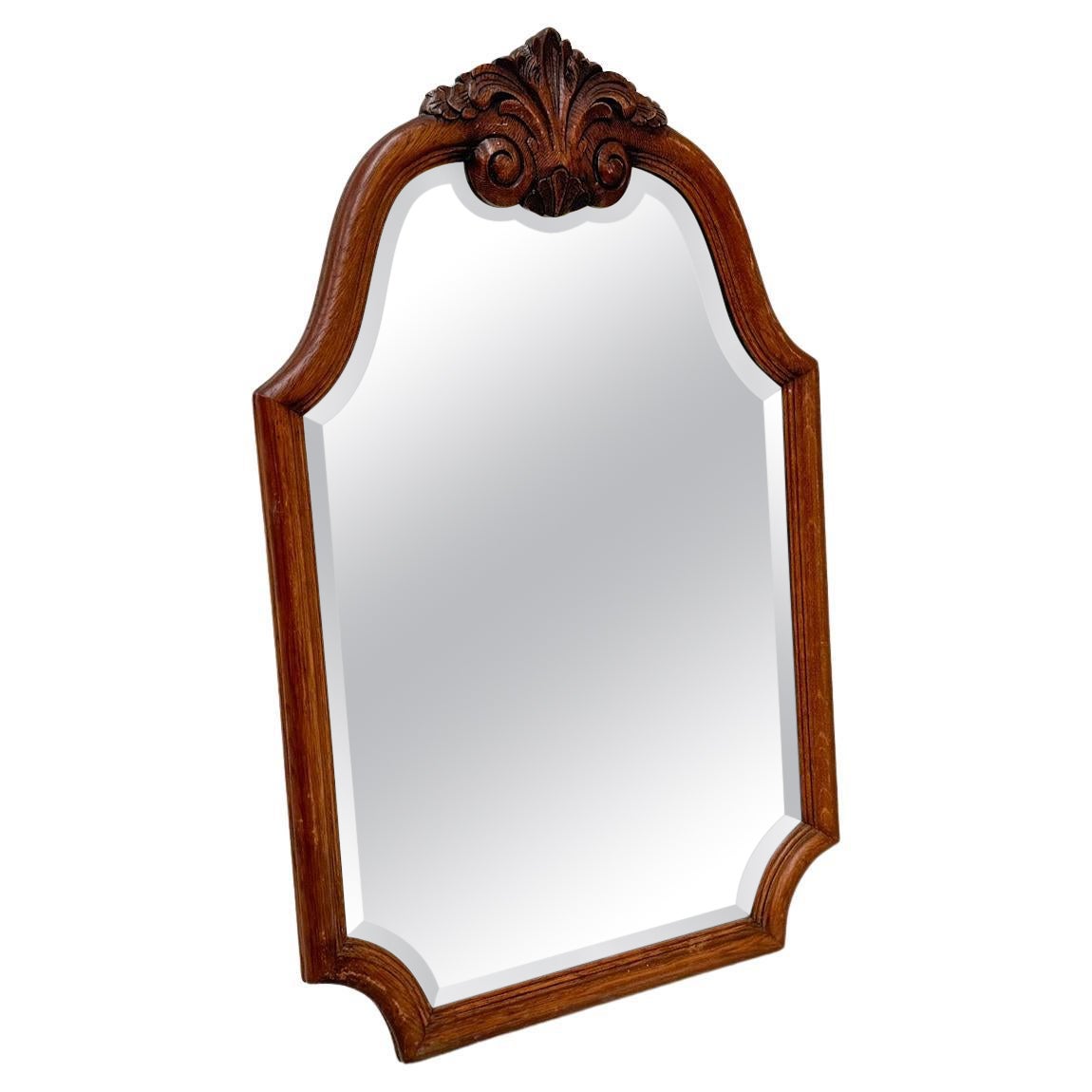 Vintage Carved Wood Framed Mirror, Wall Hanging Mirror with Beveled Glass