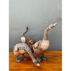 Vintage Carved Wood Goose Sculptures - Set of 3