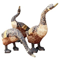 Vintage Carved Wood Goose Sculptures - Set of 3