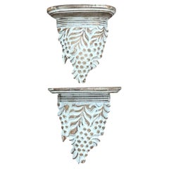 Vintage Carved Wood Grape Wall Brackets - Pair