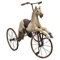 Vintage Carved Wood Hobby Horse Wooden Tricycle Bike Bicycle