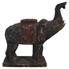 Sculpture vintage en bois sculpté d'éléphant indien Lucky Raised Trunk Statue de 20 pouces