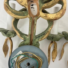 Vintage Carved Wood Italain Gold Leaves Wall Sconces