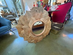 Vintage Carved Wood Lotus Blossom Beveled Mirror