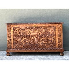 Vintage Carved Wood Lyre Trunk