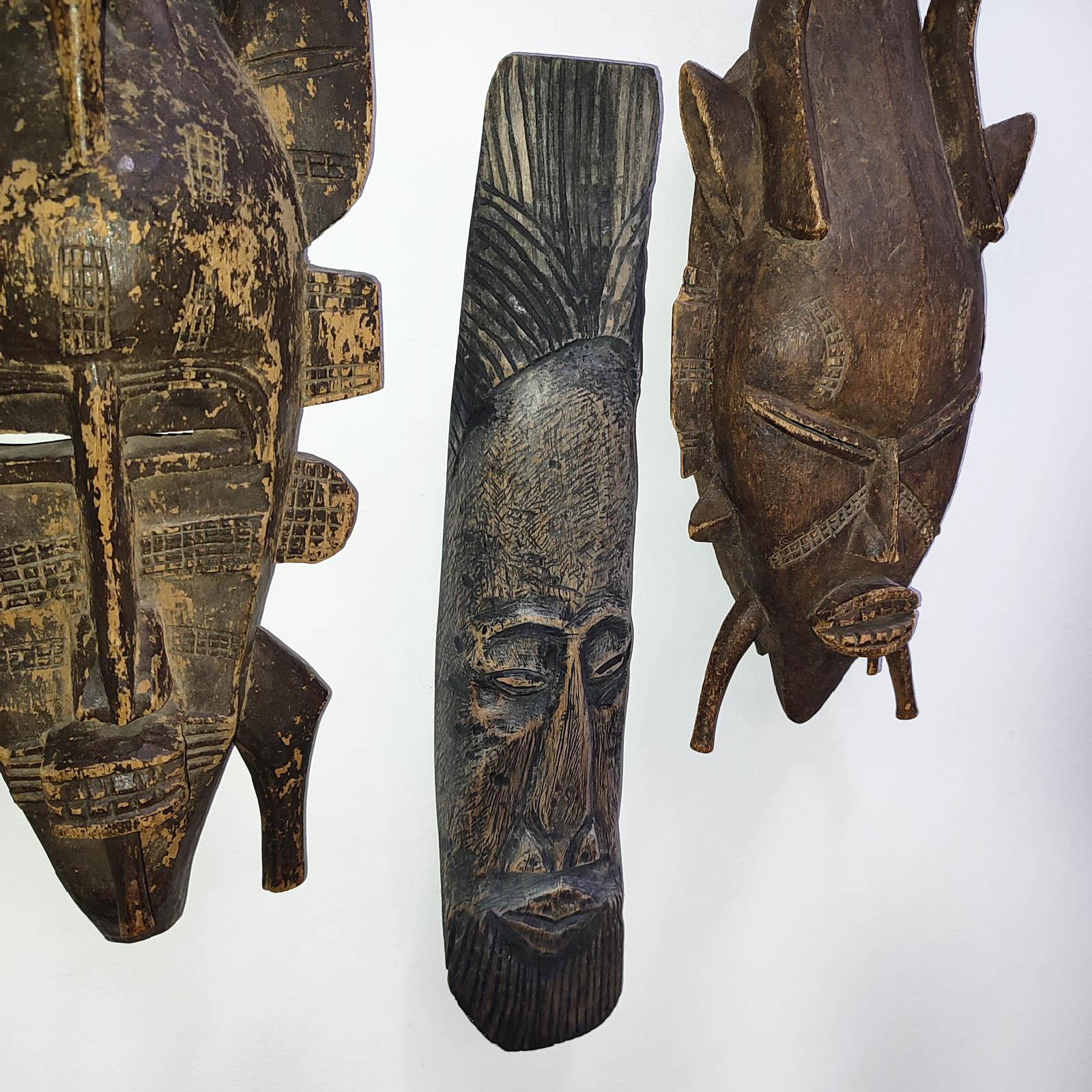 Vintage Carved Wood Mask, African Folk Art 20th Century For Sale 7