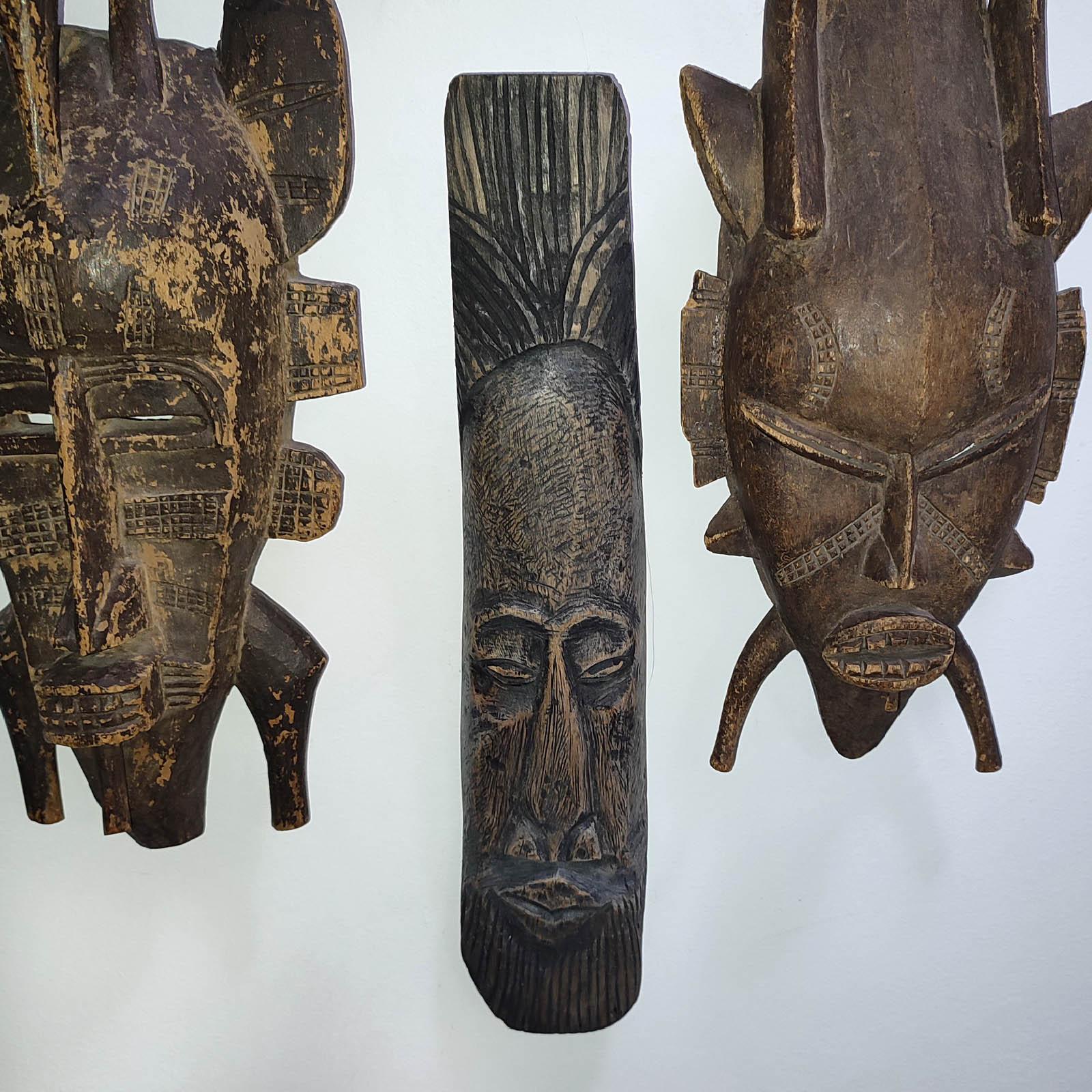 Vintage Carved Wood Mask, African Folk Art 20th Century For Sale 8