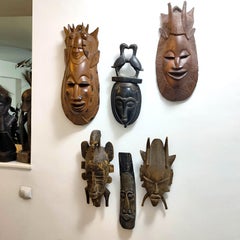 Vintage Carved Wood Mask, African Folk Art 20th Century