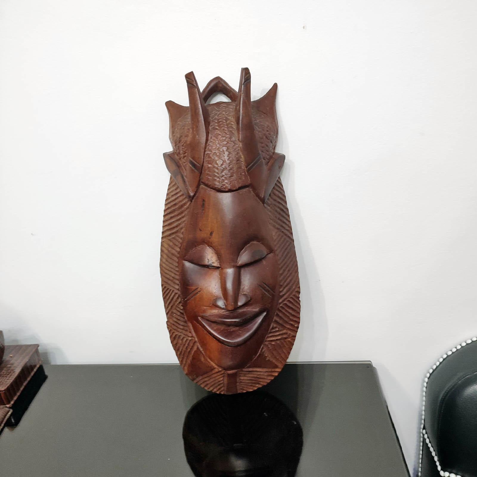 Hand-Carved Vintage Carved Wood Mask, African Folk Art 20th Century For Sale