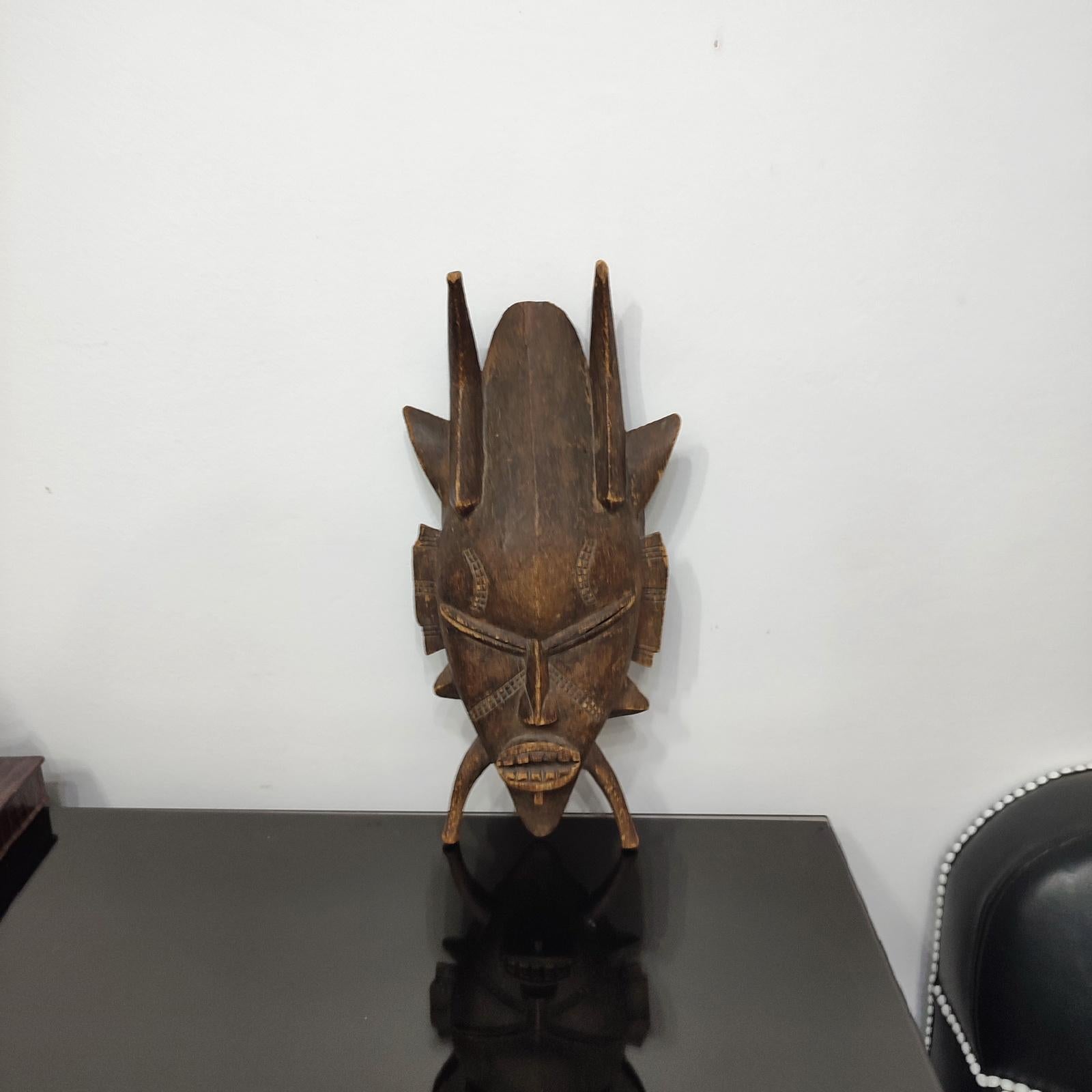 Late 20th Century Vintage Carved Wood Mask, African Folk Art 20th Century For Sale
