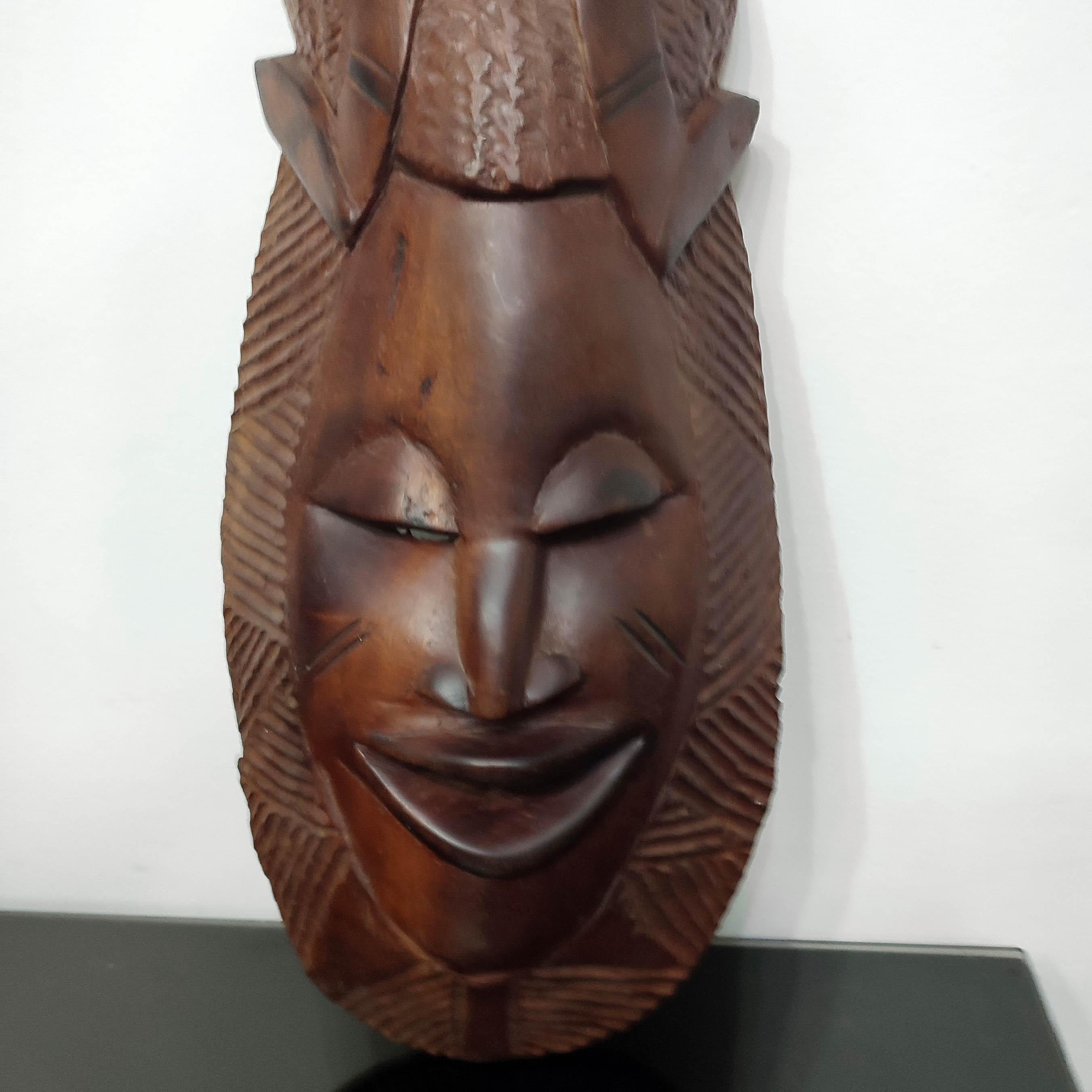 Late 20th Century Vintage Carved Wood Mask, African Folk Art 20th Century For Sale