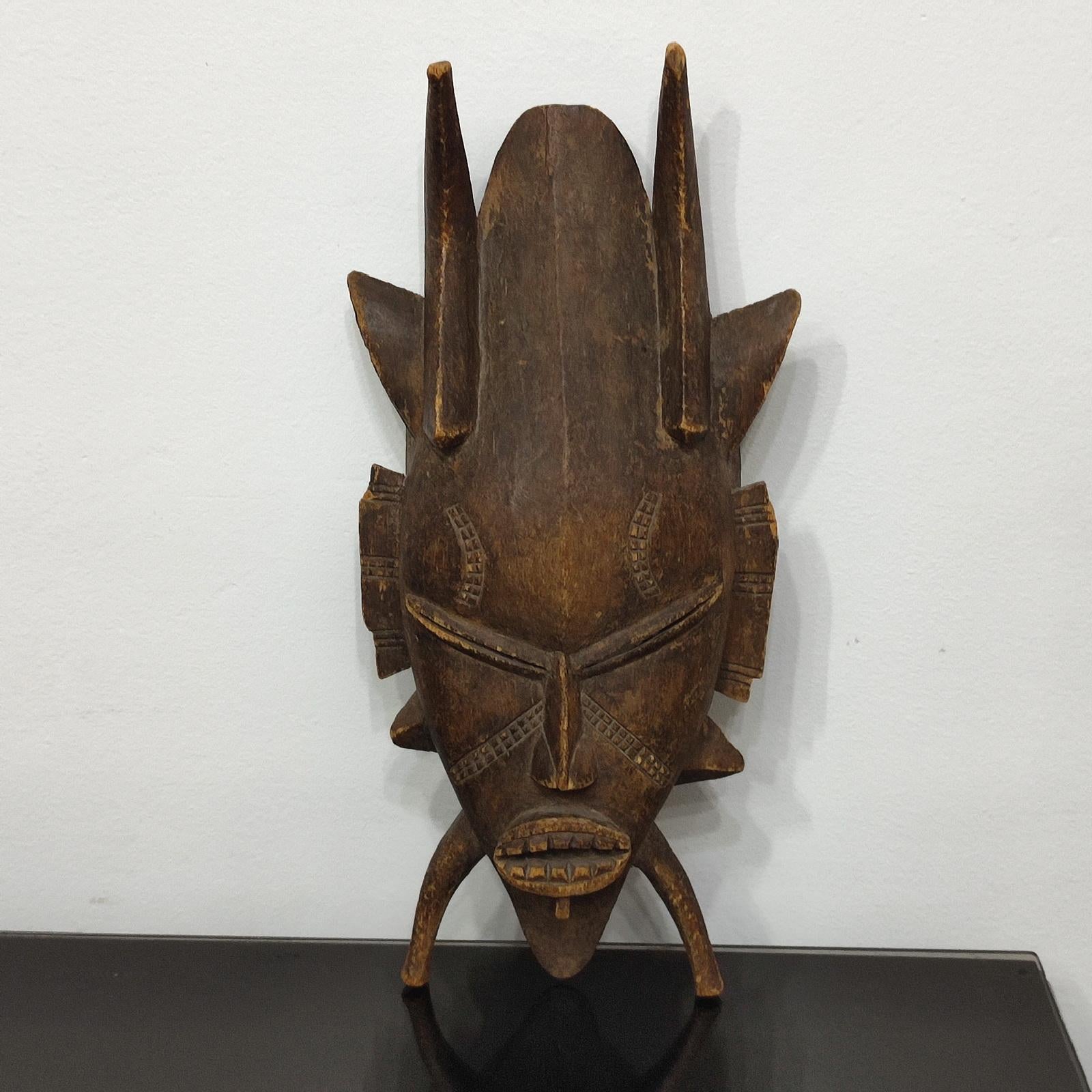 Vintage Carved Wood Mask, African Folk Art 20th Century For Sale 1