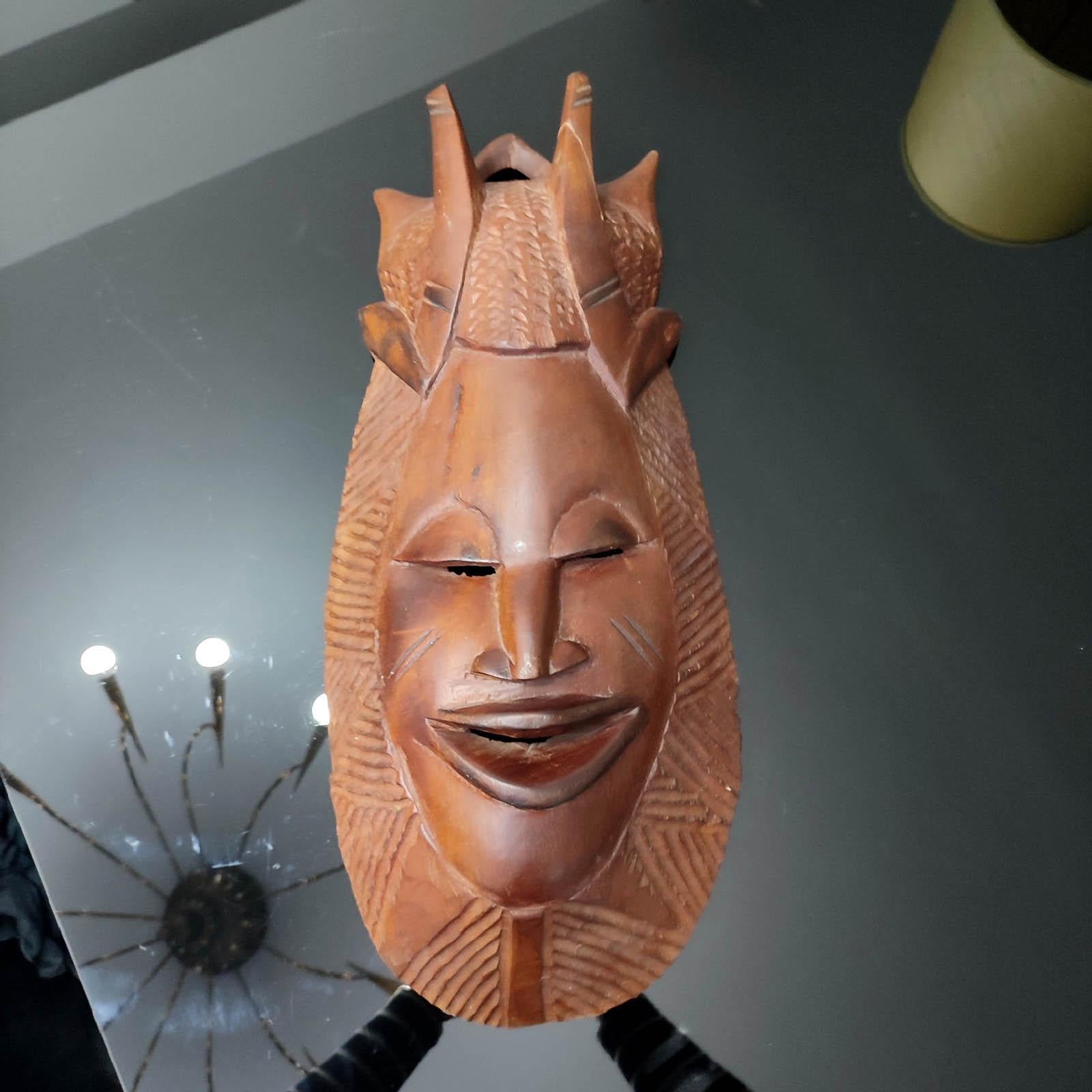 Vintage Carved Wood Mask, African Folk Art 20th Century For Sale 1