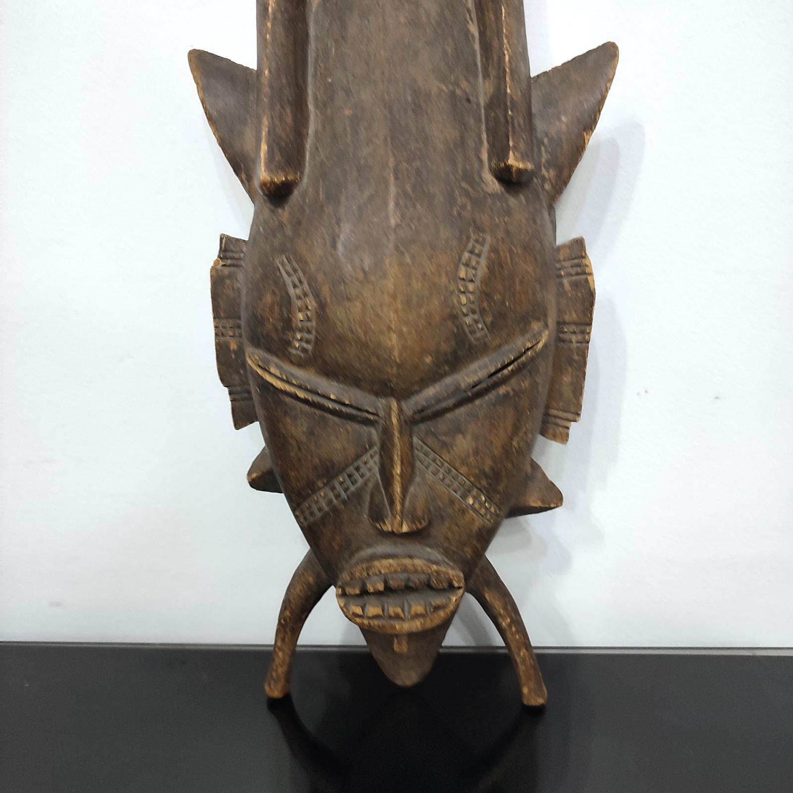 Vintage Carved Wood Mask, African Folk Art 20th Century For Sale 3