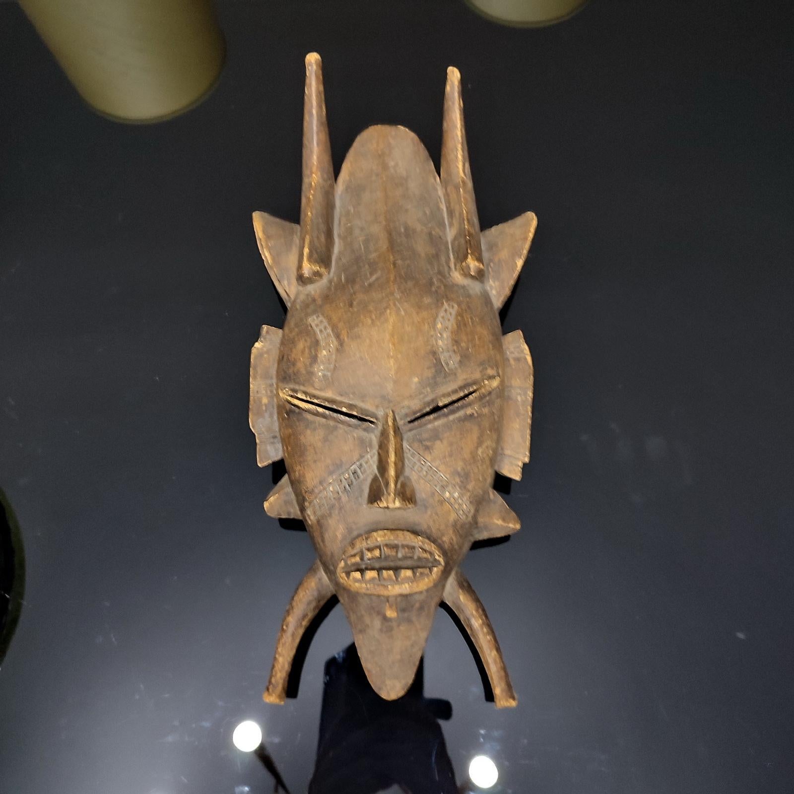 Vintage Carved Wood Mask, African Folk Art 20th Century For Sale 4