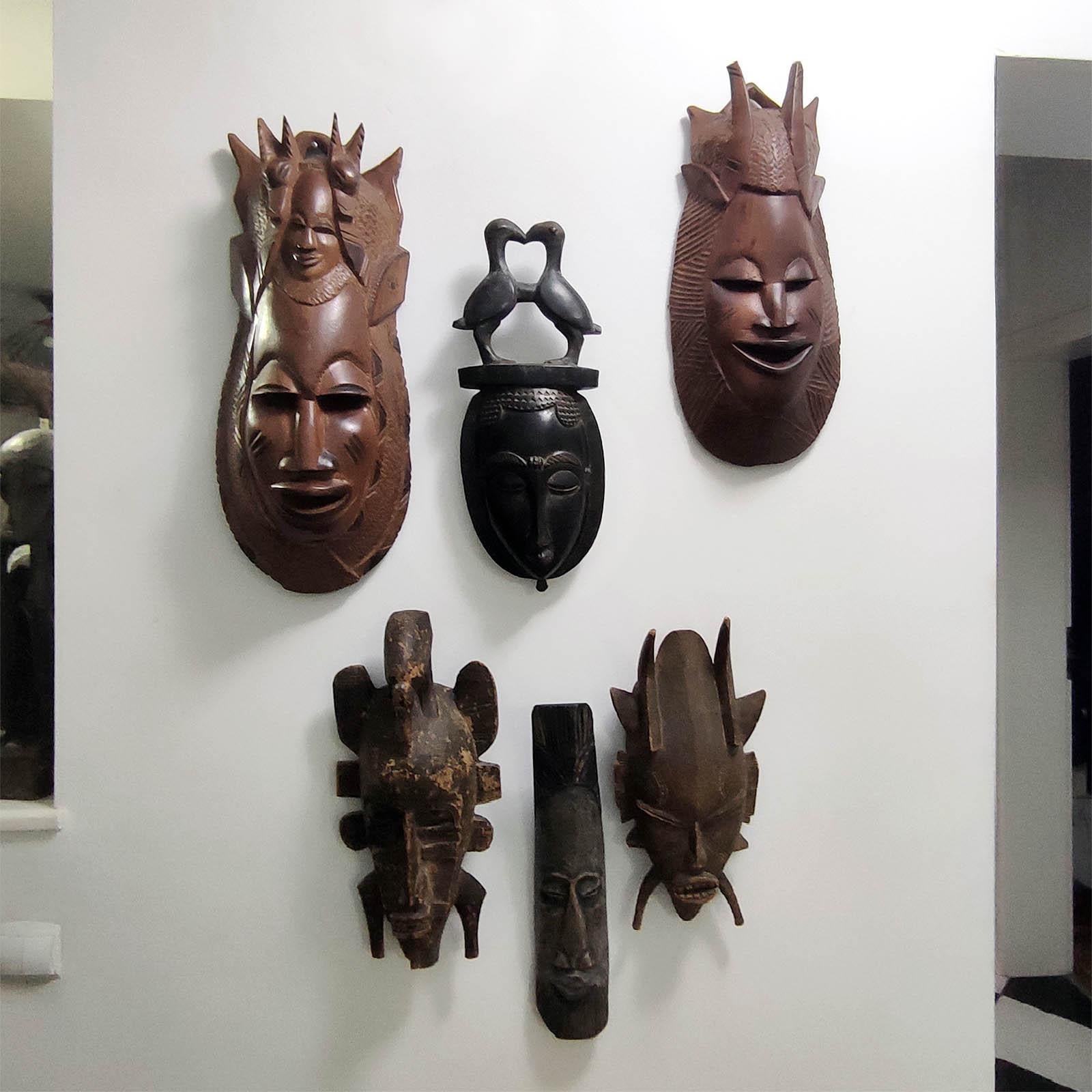Vintage Carved Wood Mask, African Folk Art 20th Century For Sale 4