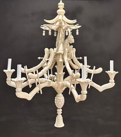 Vintage Carved Wood Monkey Pagoda Chandelier