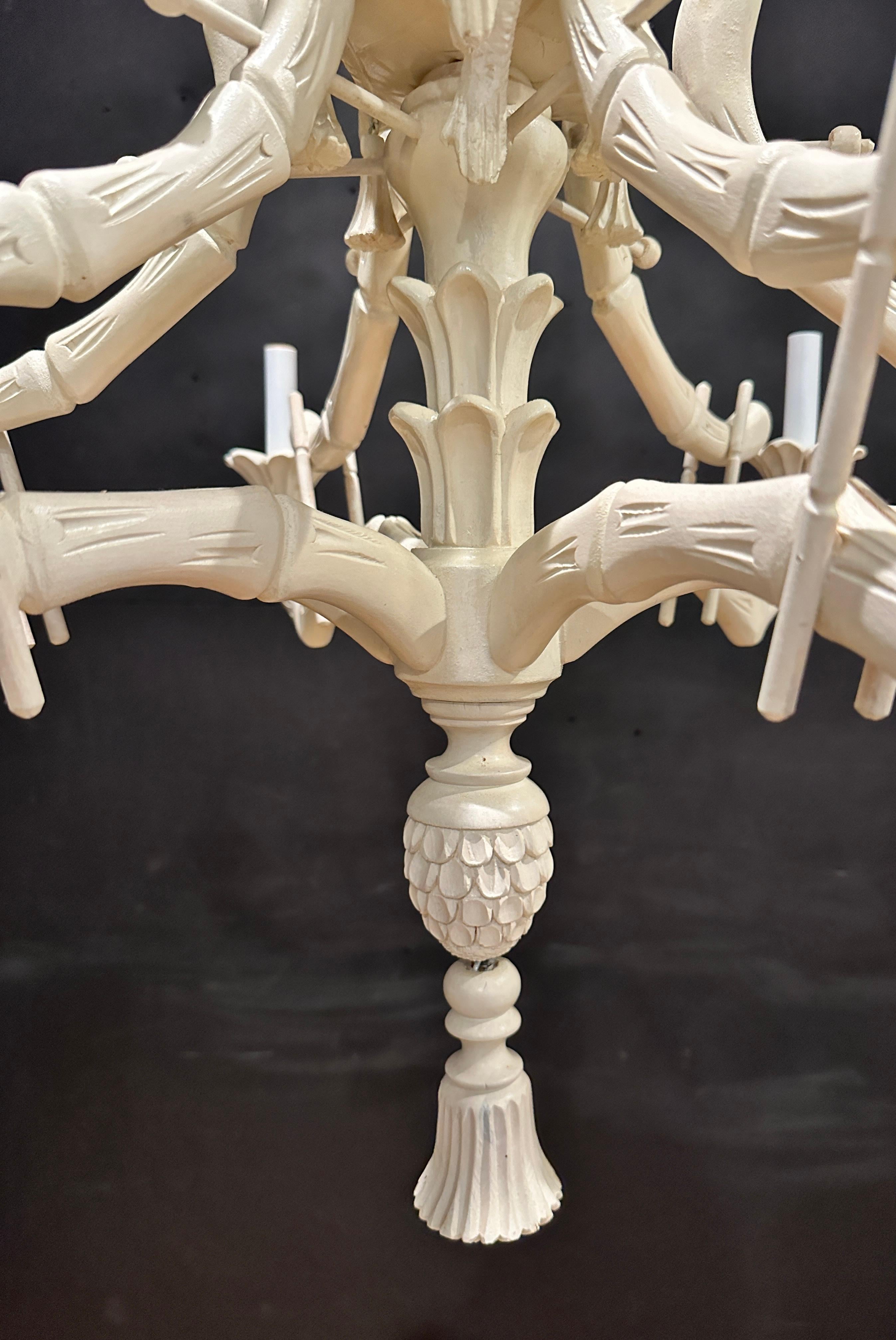 Sculpté Lustre Pagode Singe Vintage en Wood Wood sculpté