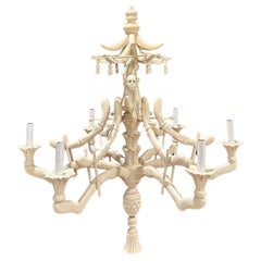 Vintage Carved Wood Monkey Pagoda Chandelier