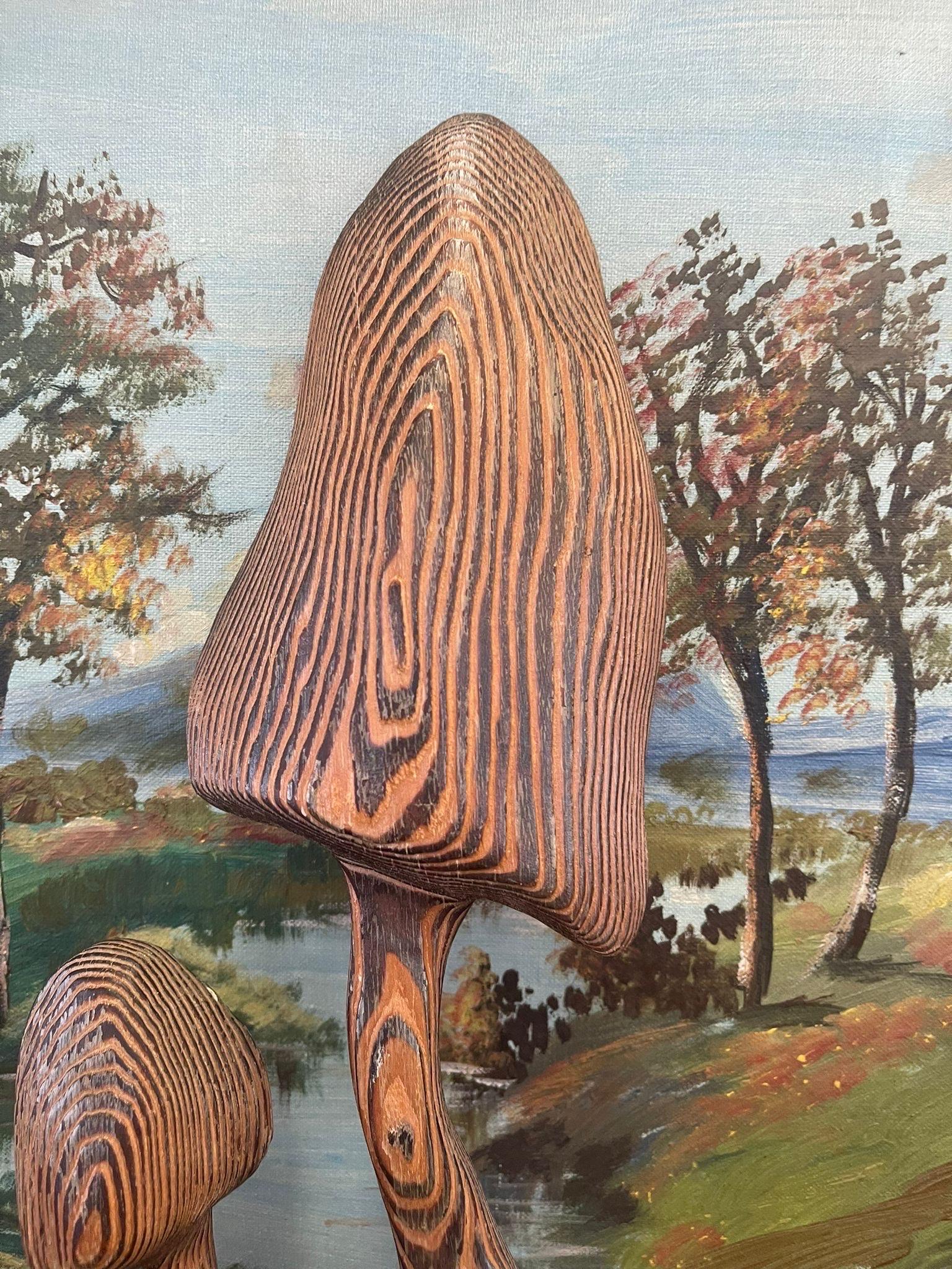 Late 20th Century Vintage Carved Wood Mushroom Wall Hanging Decor. For Sale