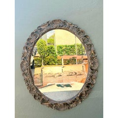 Vintage Carved Wood Oval Mirror