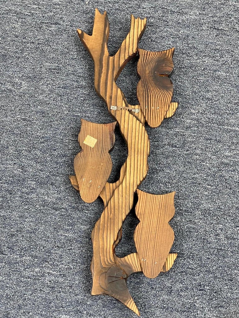 Vintage Carved Wood Owl Branch Wall Hanging For Sale at 1stDibs