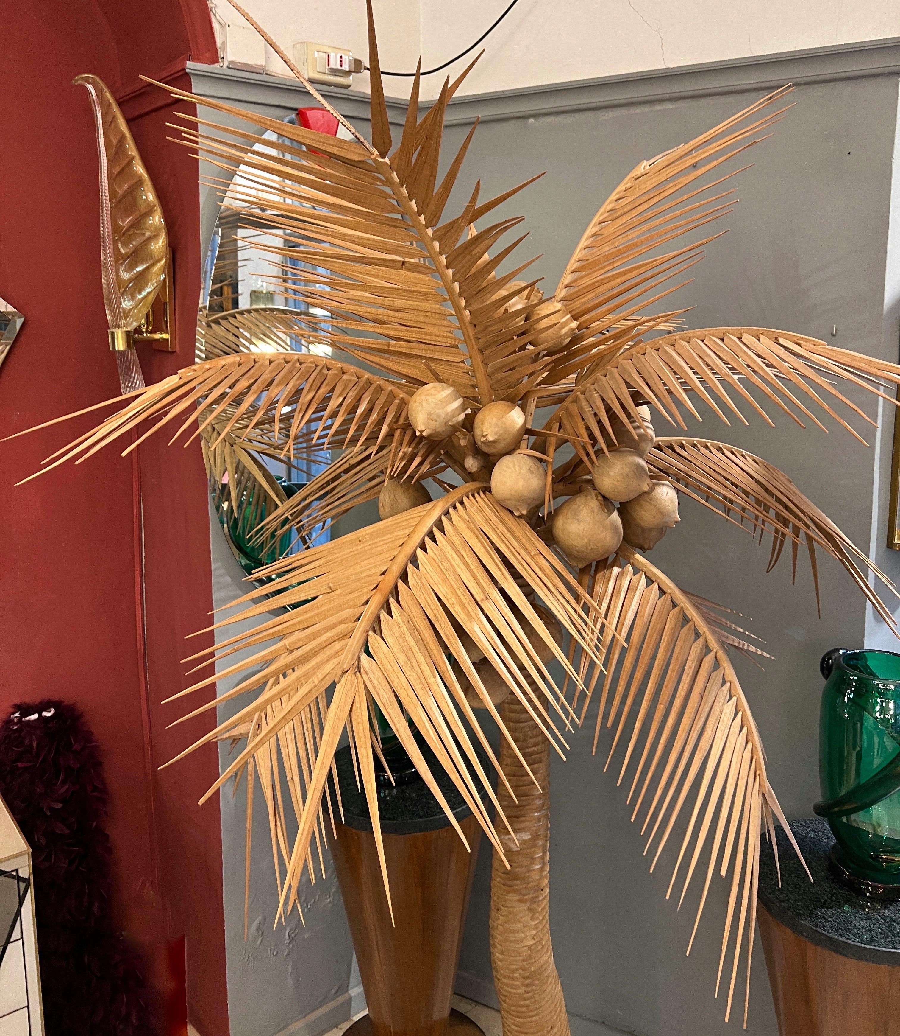 Escultura vintage de palmera de madera tallada 1980 en venta 3