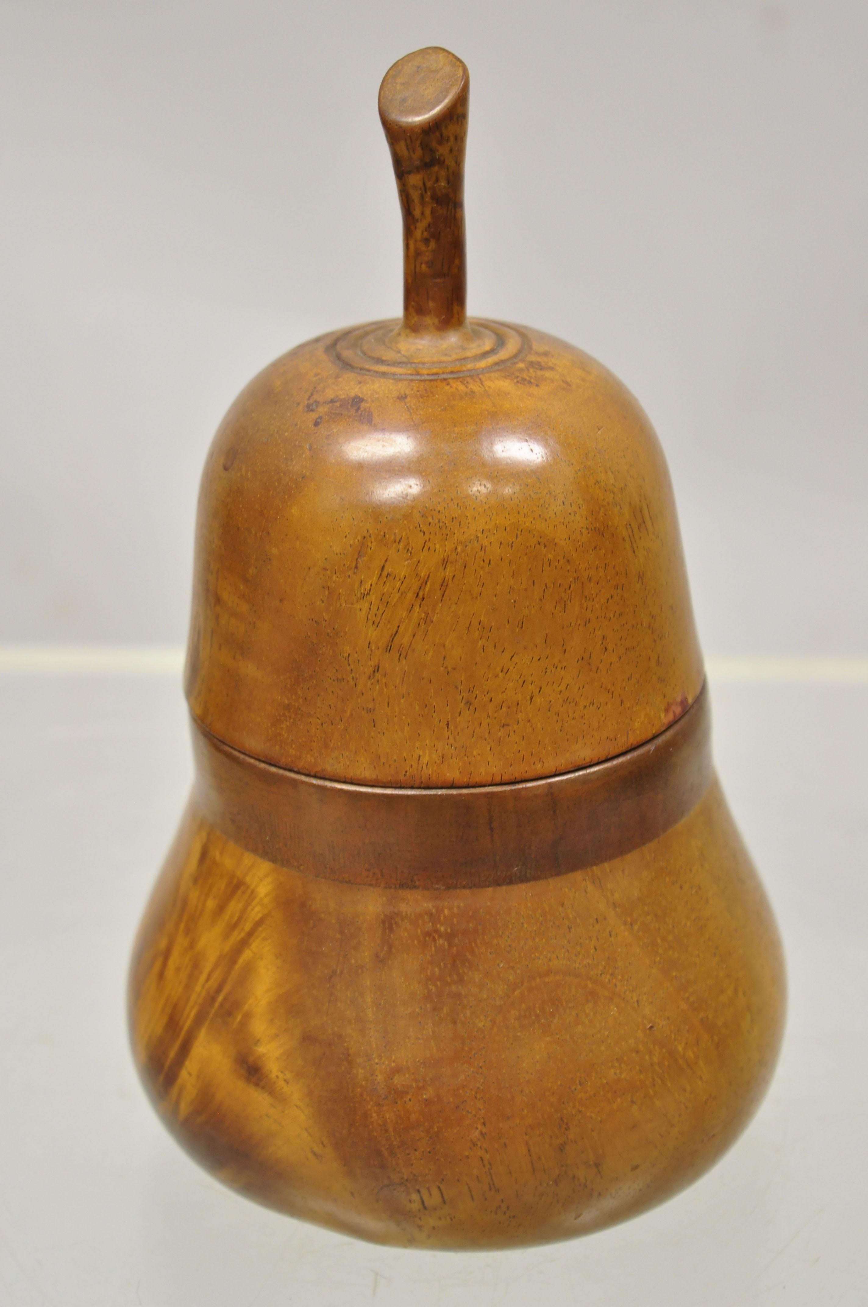 Vintage Carved Wood Pear Shaped Mahogany Tea Caddy Folk Art Regency Desk Box 7