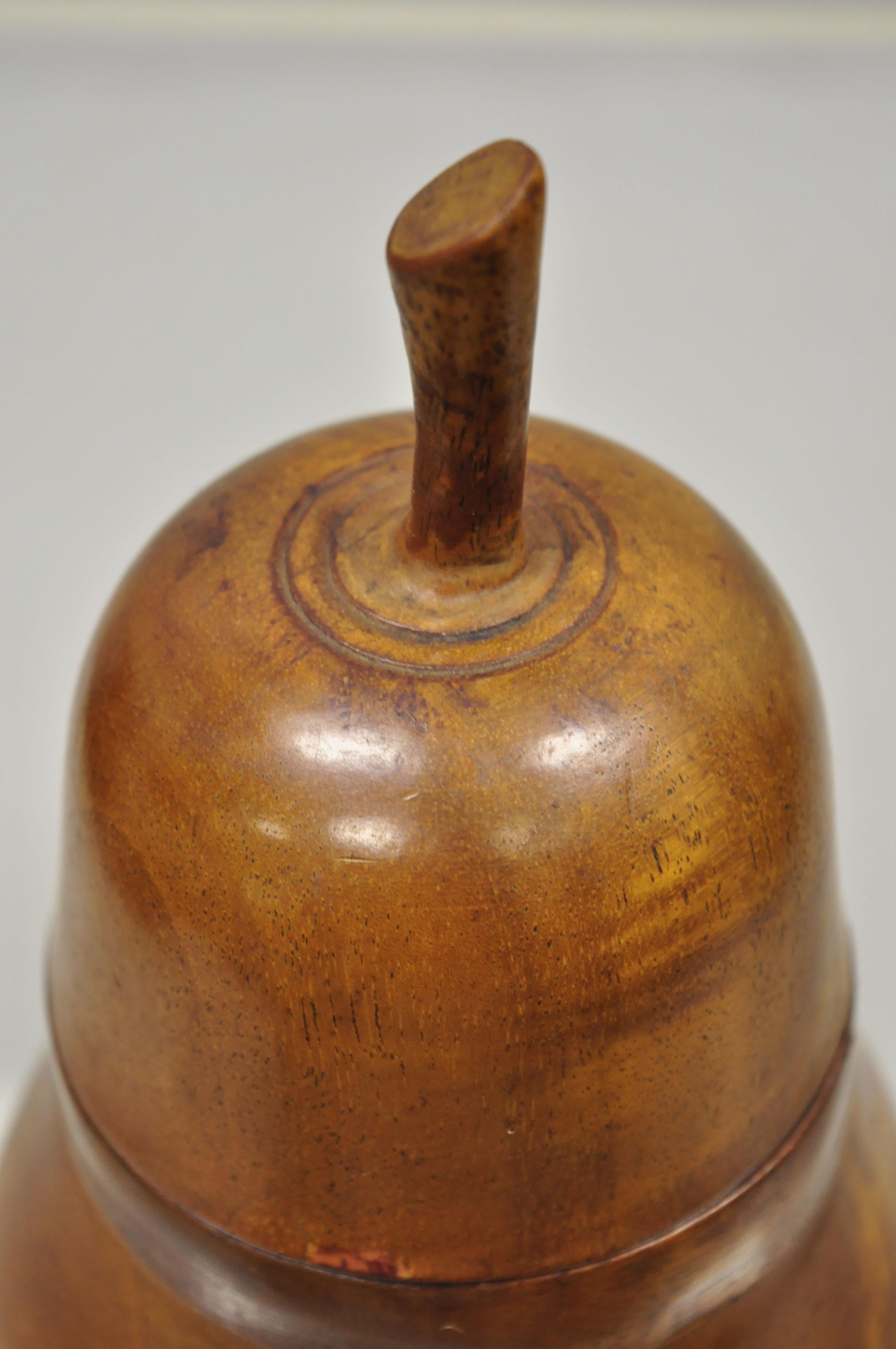 Vintage Carved Wood Pear Shaped Mahogany Tea Caddy Folk Art Regency Desk Box In Good Condition In Philadelphia, PA