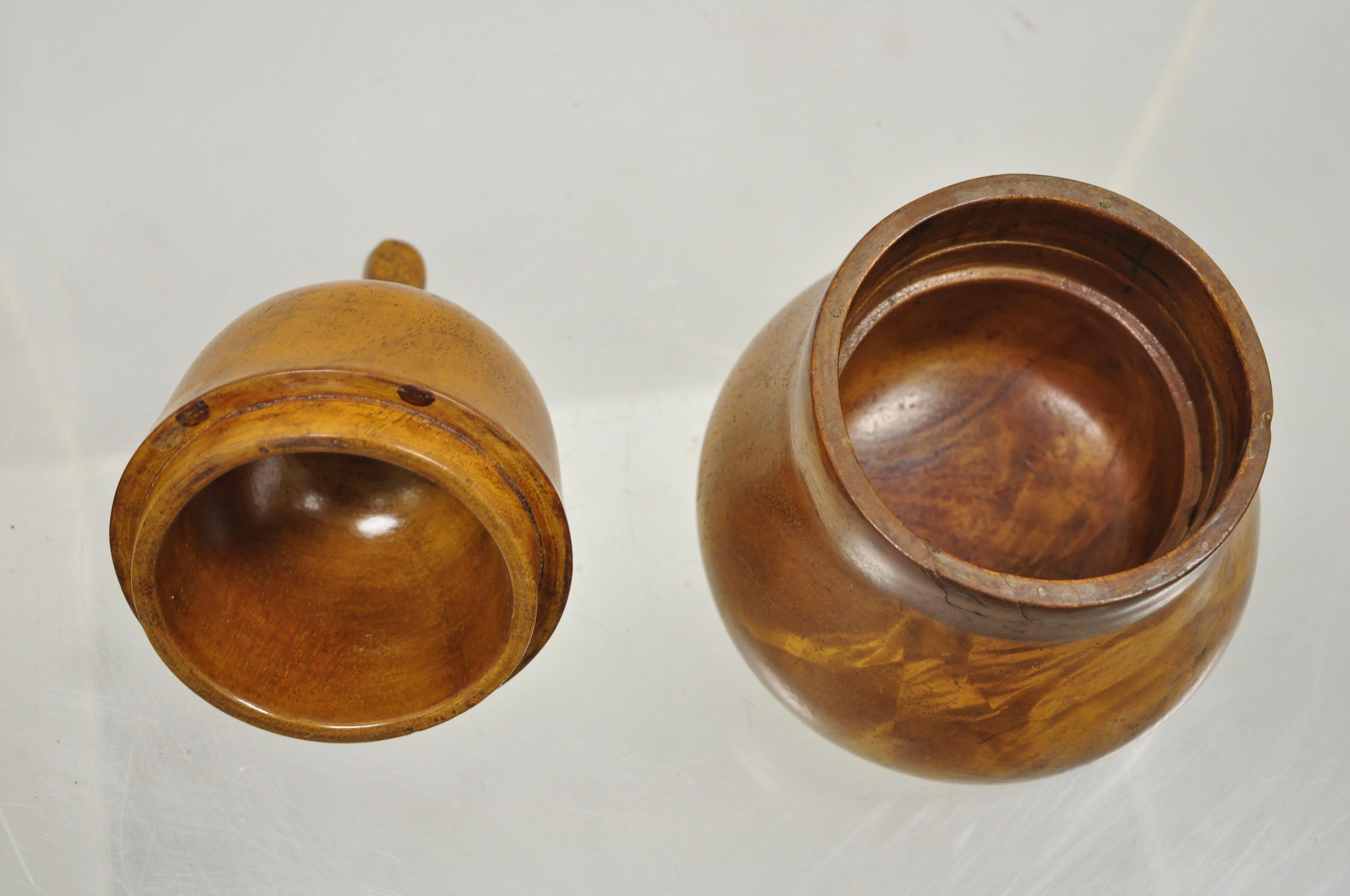 Vintage Carved Wood Pear Shaped Mahogany Tea Caddy Folk Art Regency Desk Box 5