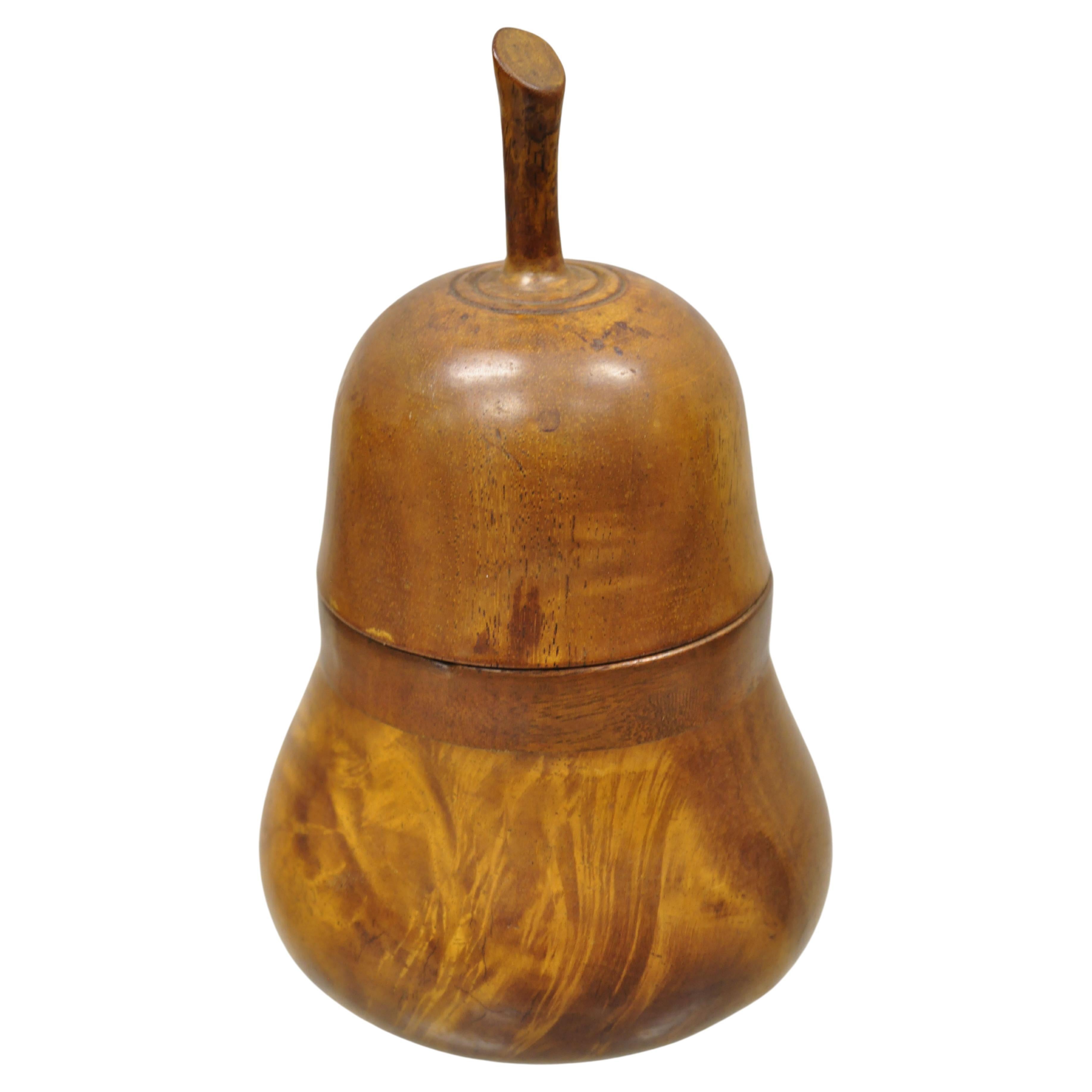 Vintage Carved Wood Pear Shaped Mahogany Tea Caddy Folk Art Regency Desk Box