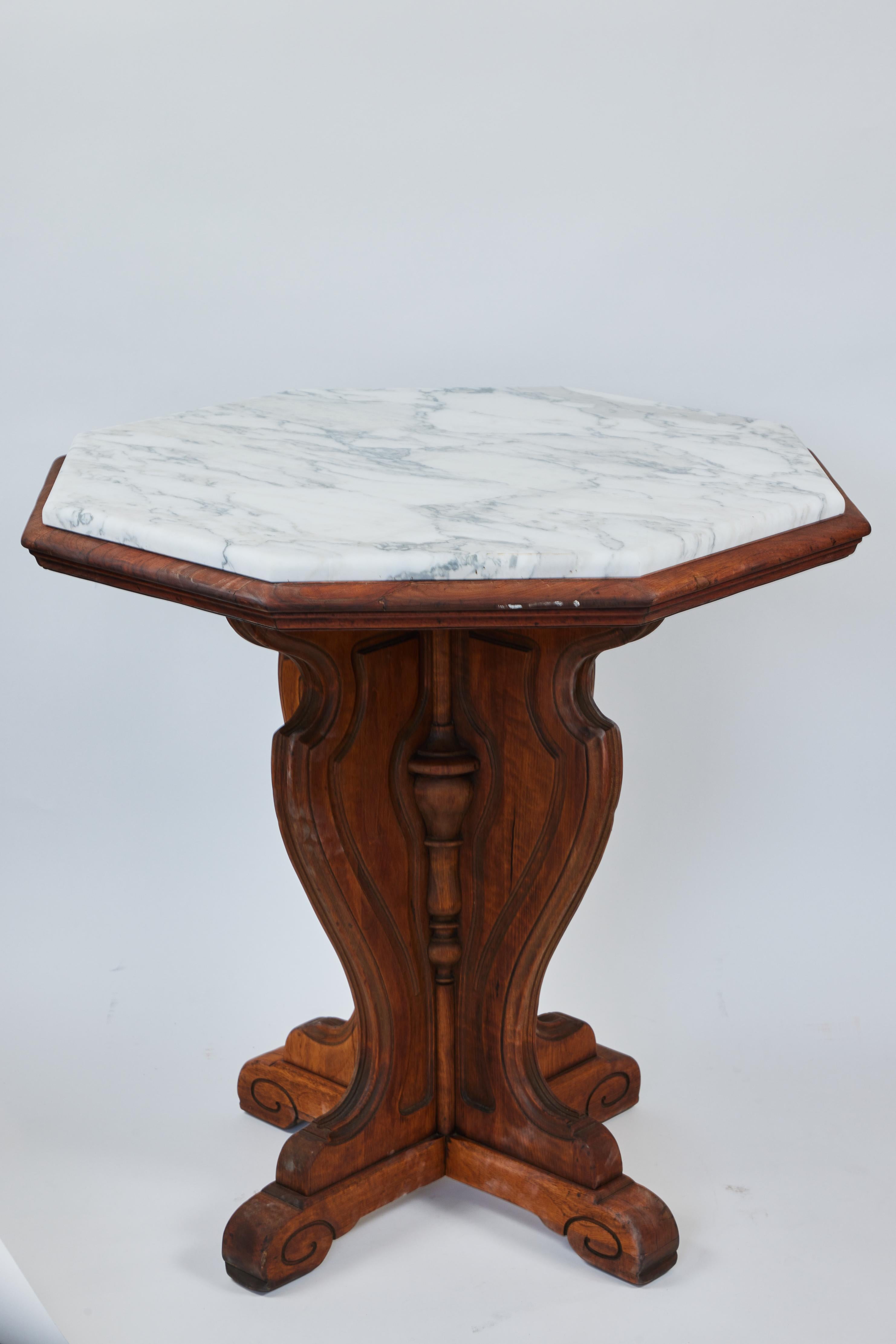 Hand-Carved Vintage Carved Wood Pedestal Table w/ New