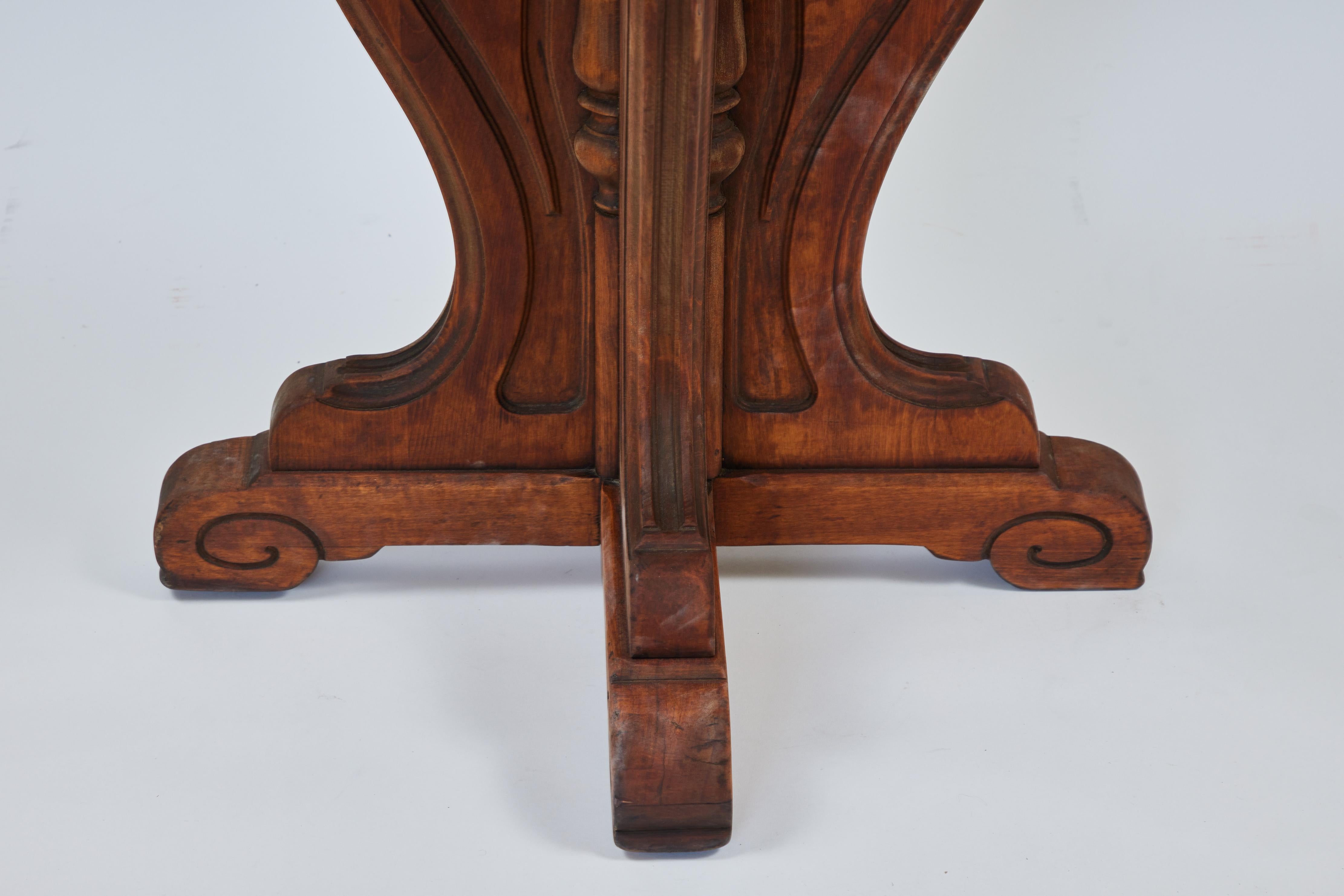 Marble Vintage Carved Wood Pedestal Table w/ New