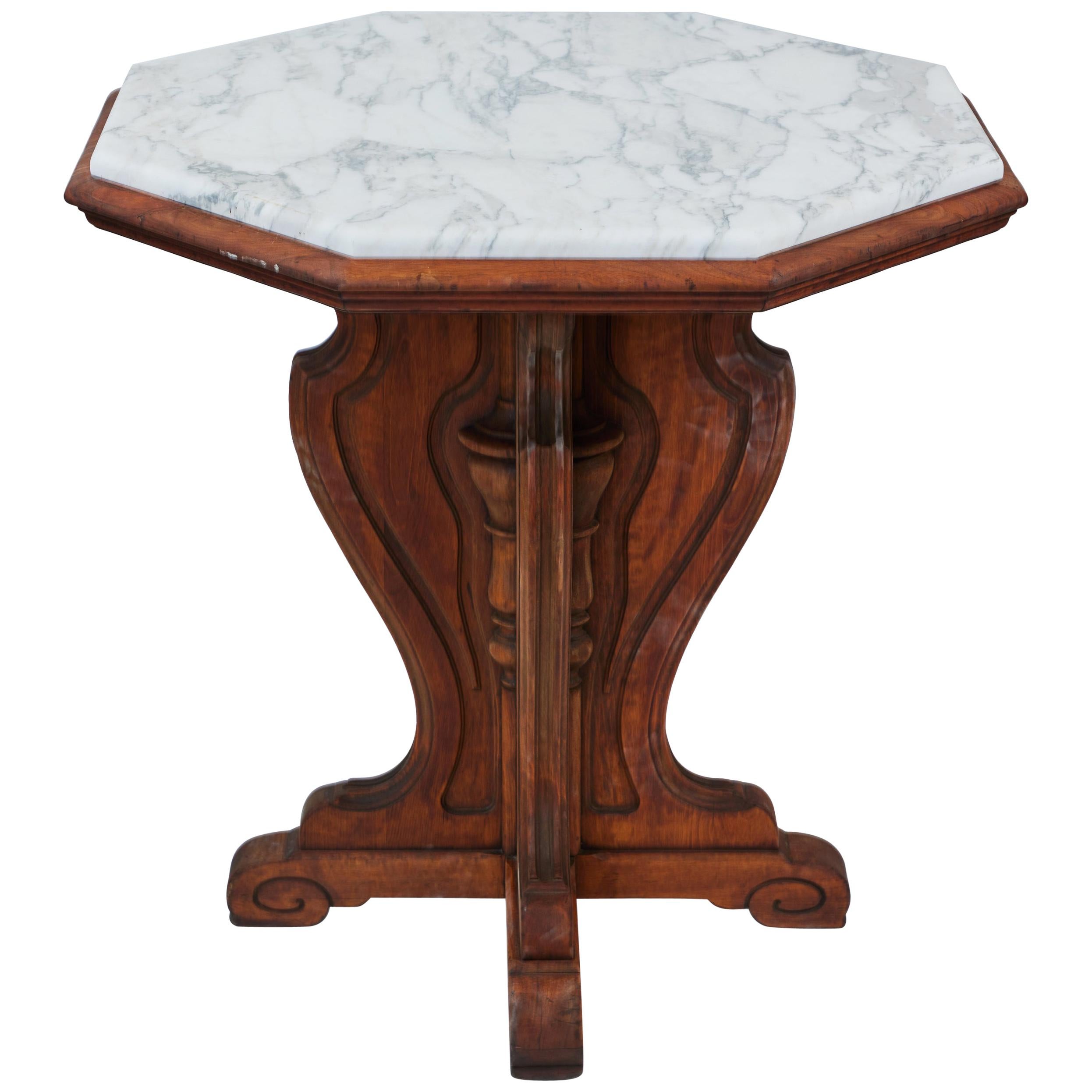 Vintage Carved Wood Pedestal Table w/ New For Sale