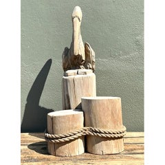 Vintage Carved Wood Pelican on the Docks